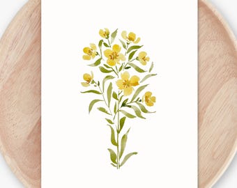 Buttercup Watercolor Art Print | Yellow Wildflower Floral Wall Decor