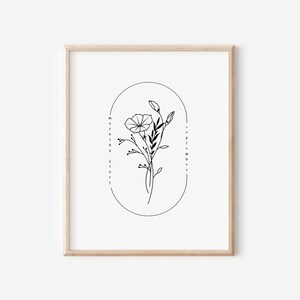 Flor do nascimento de setembro Morning Glory | Arte simples com moldura oval para impressão