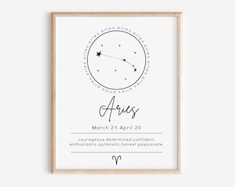 Aries Zodiac Sign | Astrology Chart + Attributes | Horoscope Digital Printable