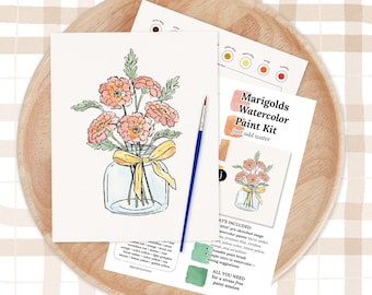 Marigold Watercolor Paint Kit | Pick Your Pack 2, 4, 8, 10, 12 Bulk | Pre-Sketched Fall Themed Art Set for Paint Night