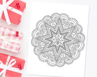 Christmas Tree Mandala Coloring Page Printable | Holiday Party Kids Adult Teen Family Game