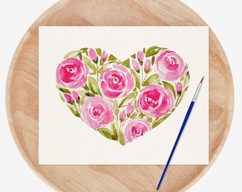 Hand Painted Rose Heart | Floral Original Painting | Custom Flower Botanical Wall Art