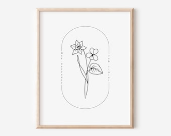 March & February Birth Flower Printable | Simple Line Art
