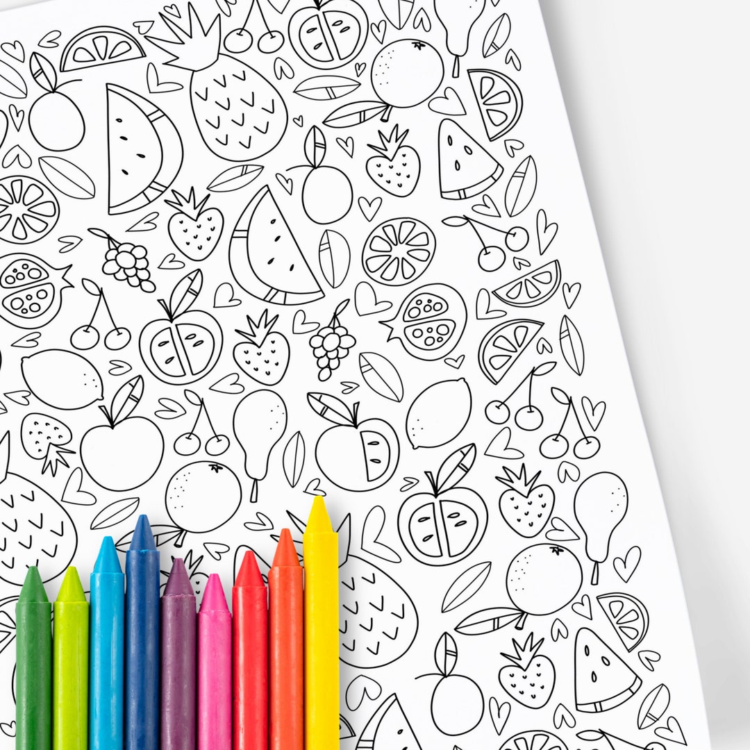 Fruits & Food Coloring Page Printable | Hand-drawn Digital Coloring ...