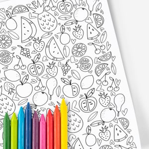 Fruits & Food Coloring Page Printable | Hand-Drawn Digital Coloring Book | Relaxing Calming Color Sheets