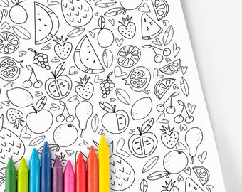 Fruits & Food Coloring Page Printable | Hand-Drawn Digital Coloring Book | Relaxing Calming Color Sheets