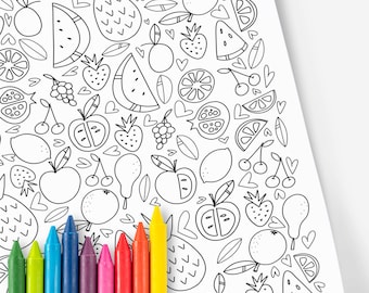 Fruits & Food Coloring Page Printable | Hand-Drawn Digital Coloring Book | Relaxing Calming Color Sheets