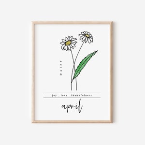 April Daisy Birth Flower Digital Art Printable | Floral Inspired Gift for April Birthday | Flower and Garden Lovers
