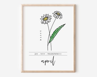 April Daisy Birth Flower Digital Art Printable | Floral Inspired Gift for April Birthday | Flower and Garden Lovers