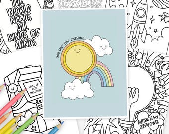 30Pk Celebrate Autism | Neurodiversity Inclusion & Acceptance | Hand-Drawn Coloring Pages By An Autism Momma + Color Tester Pages