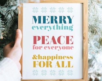 Merry Everything Peace for Everyone Printable | Colorful Festive Christmas Decoration Art