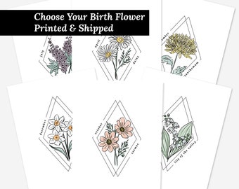 Choose Your Birth Flower | Printed & Shipped Art Print | Watercolor Simple Floral Line Art Printable | Gift For All