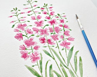 Original Painting Fireweed Florals | Pink Wildflower Original Watercolor OOAK