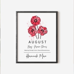 Personalisierter August Geburtsmonat Blumenmohn Digital Printable Geburtsmonat Floral inspiriertes Geburtstagsgeschenk Bild 4