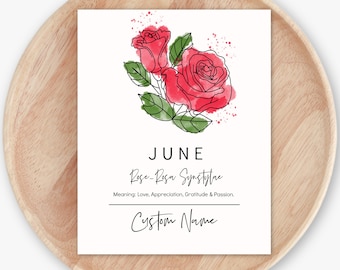 June Birth Month Flower Rose | Personalized Unframed Art Print | Birth Flower Art Print | Garden Inspired Birthday Gift