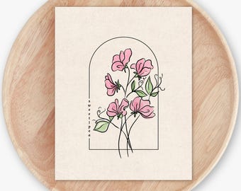 Sweet Pea Flower Unframed Art Print | 4 Style Options Floral Illustration Antique Paper Cottagecore Garden Inspired Wall Decor