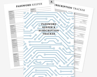 Password Keeper + Subscription Tracker Printable Book | Computer Data Cover 50 PDF Pages | Wifi Network Digital Printable Notebook