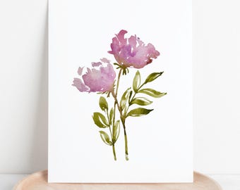 Hand Painted Flower | Blooming Peonies Art Print | Floral Wall Decor