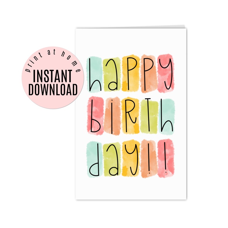 Happy Birthday Card Printable Watercolor Quirky Script - Etsy