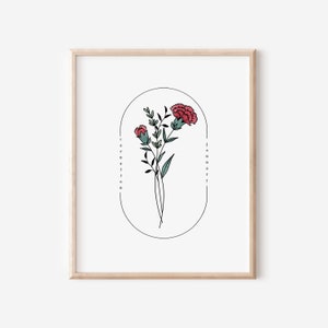 Cravo da Flor do Nascimento de Janeiro | Arte simples com moldura oval em aquarela para impressão
