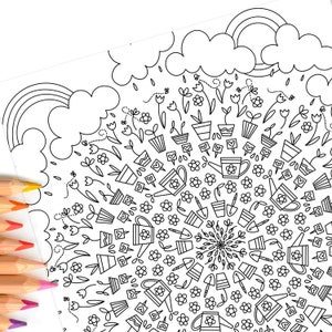 Spring Garden | Hand-Drawn Coloring Page Print & Color | Digital Printable