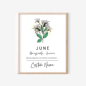 June Birth Month Flower Honeysuckle | Personalized Birthday Month Art Print