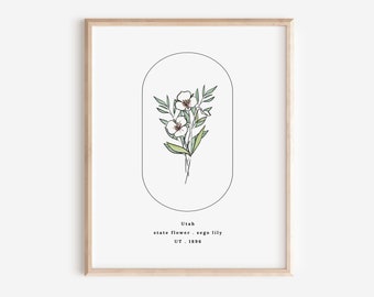 Utah State Flower | Sego Lily Watercolor Floral Art Printable | US State Floral Wall Decor