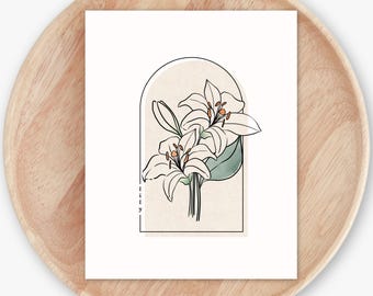 Lily Flower Printable | 6 Styles Included Illustrated Floral Arch Digital Wall Art