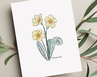 Yellow Primrose Flower Illustration Printables | 4 Styles Included Watercolor Antique Sketched Floral Decor