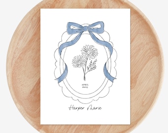 Birth Flower Print + Custom Name | Nursery Wall Decor