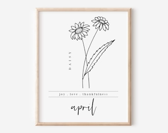 April Birth Flower Daisy | Black & White Art Printable