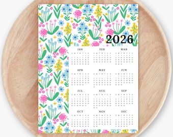 2026 Calendar Print | Bright Spring Blooms At A Glance Unframed Art | Floral Office Wall Decor