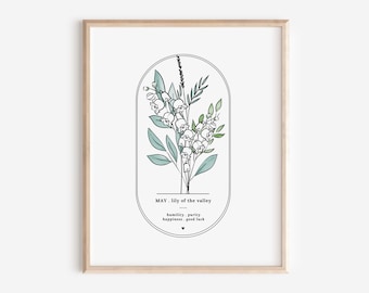 May Birth Flower Lily of the Valley | Arch Oval Frame Simple Art Printable