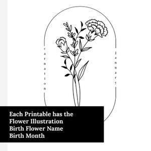January Birth Flower Carnation | Simple Line Art Printable | Floral
