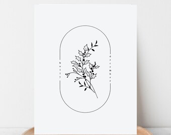 December Birth Flower Holly Printable | Simple Floral Line Art