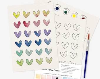 Paintable Cards + Envelopes | 3 Pre-Sketched 5X7" Heart All In One Paint Kit