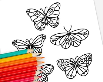 Butterfly Printable Coloring Page | Hand-Drawn Coloring Sheet Butterflies Garden Party Decor