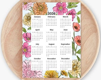 2026 Calendar Print | Garden Blooms At A Glance Unframed Art | Floral Office Wall Decor