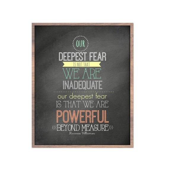 Our Deepest Fear Poem Marianne Williamson Chalkboard Digital Etsy