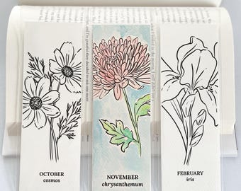 3 PK Birth Flower Bookmark Watercolor Paint Kit | Floral Outline, Brush, Palette with Protective Vinyl Sleeves