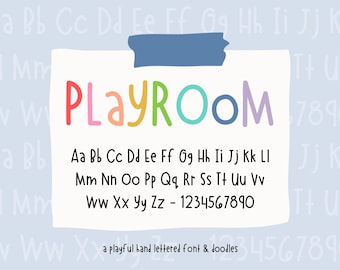 Playroom Font & Doodles: Fun Handwritten Display Font (TTF, OTF, PNG)
