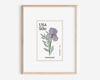Tennessee US State Flower Stamp | Iris Watercolor Floral Art Printable