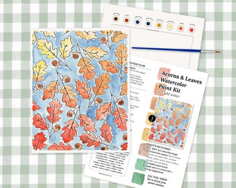 Acorn & Leaves Watercolor Paint Kit | Pick Your Pack 2, 4, 8, 10, 12 Bulk | Pre-Sketched Fall Themed Art Set for Paint Night
