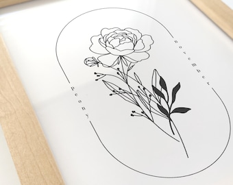 Birth Flower Framed Art Print | Minimalist Floral Wall Decor Birthday Anniversary Gift