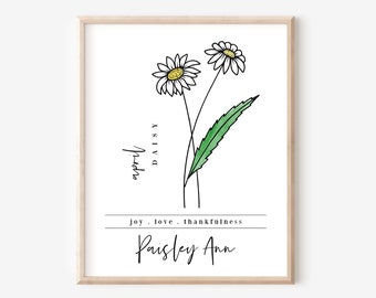 Custom April Birth Flower Daisy | Personalized Name Digital Printable | Garden Inspired Gift