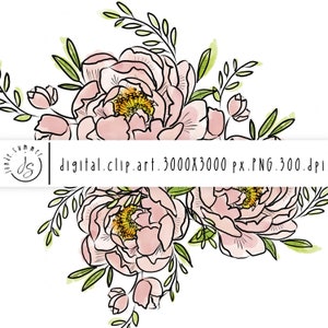 Peony Floral Bundles and Frames | 6 Piece Peonies Clip Art