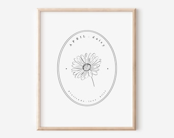 April Birth Flower Daisy Printable | Black & White Floral Art