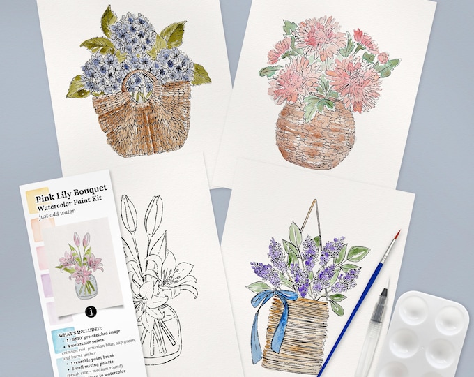 Featured listing image: Floral Watercolor Art Paint Kits | 12 Options | All In One Gift Set for Paint Night
