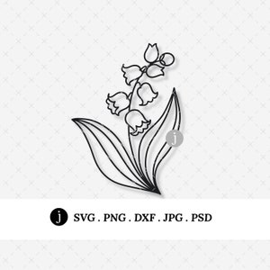 Fleur de muguet | Fichiers graphiques numériques Svg Png Dxf Jpg Pdf | Fichiers de création et de découpe | Art floral de naissance en mai