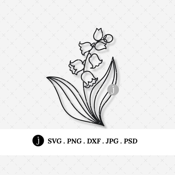 Fleur de muguet | Fichiers graphiques numériques Svg Png Dxf Jpg Pdf | Fichiers de création et de découpe | Art floral de naissance en mai